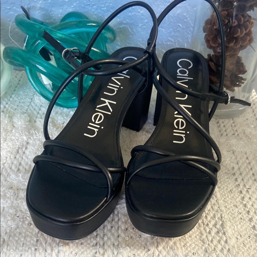 Calvin Klein Black Block Heel Strappy Sandals